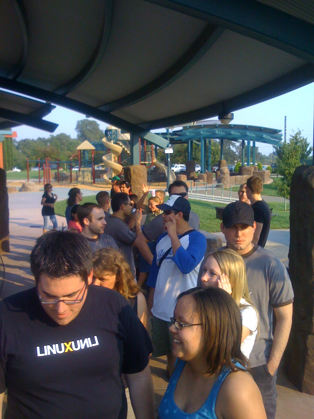 A bunch of my coworkers in line for BBQ