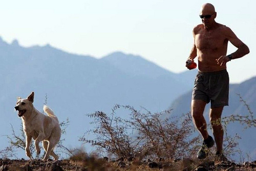 Caballo Blanco running with his dog